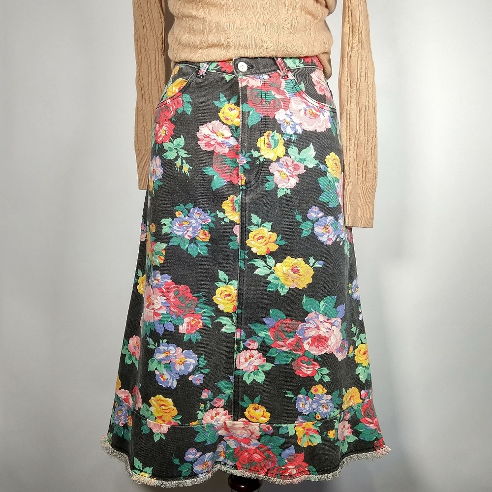 Rare Vtg Comme des Garcons floral denim skirt M FIRM